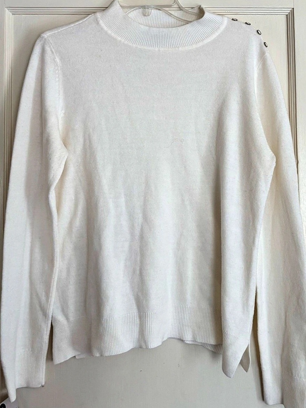 White Button Shoulder Sweater